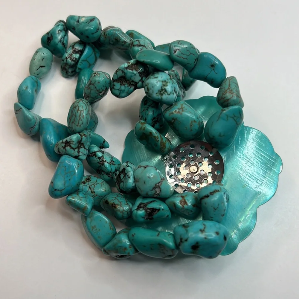 Hand Beaded Turquoise 3-Strand Floral Bracelet